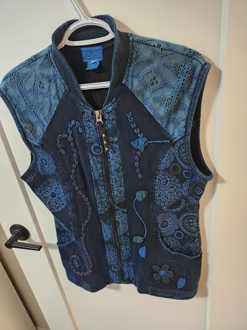 Dark Teal Hippie Boho Embroidered Zip-Up Vest by Ark Imports - Picture 2 of 11